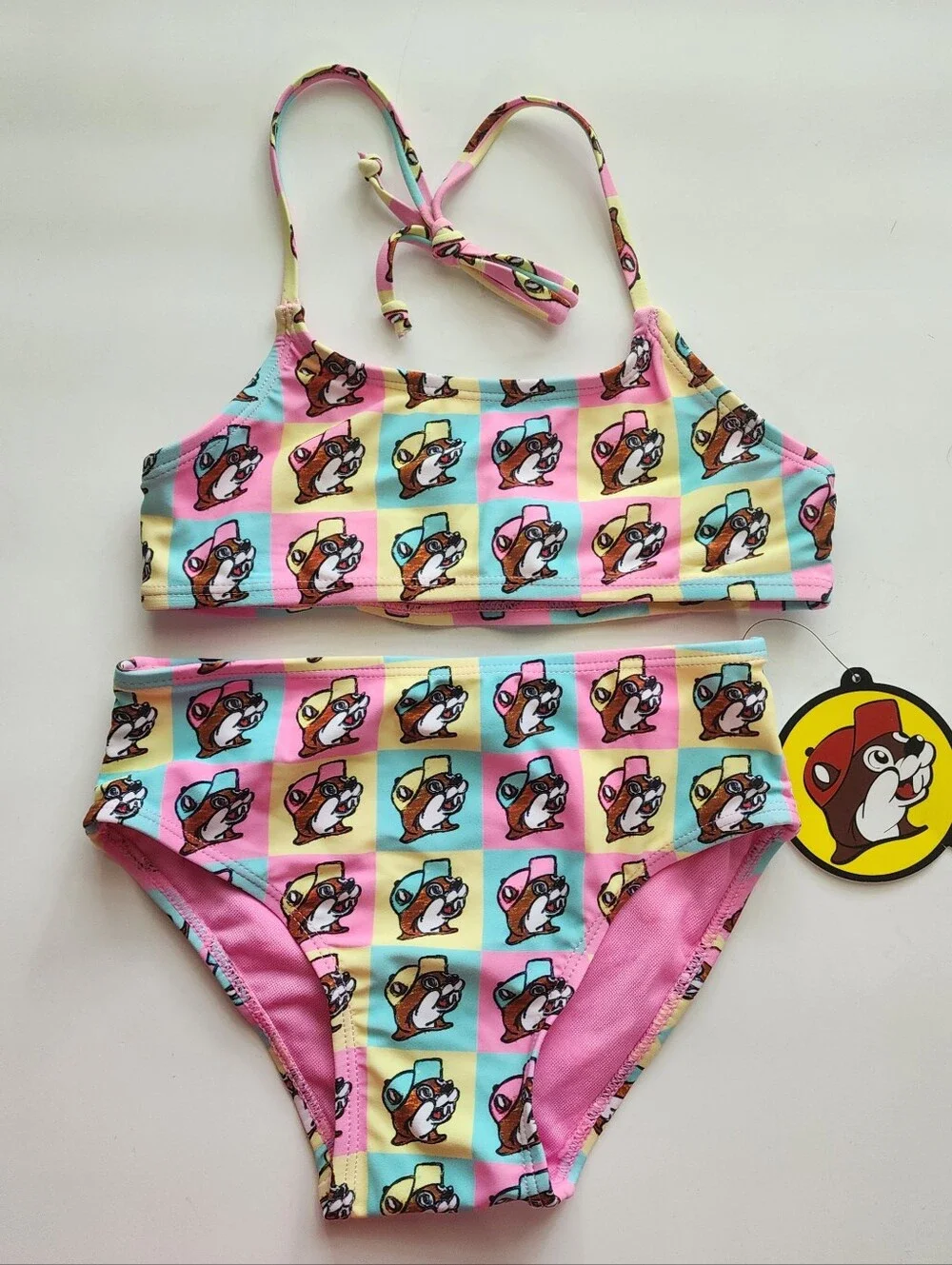 Buc-ee's Girls 2-Piece All-Over Print Beaver Swimsuit Sz. YXS NEW